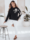 Ženski pulover s cvetlično aplikacijo GIRLHERBAL black Dstreet MY2545
