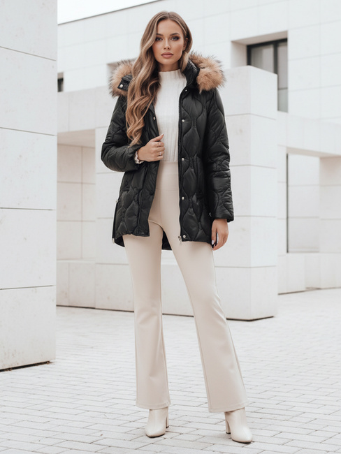 Ženska zimska jakna LUMORE prešita s kapuco črna Dstreet TY5015