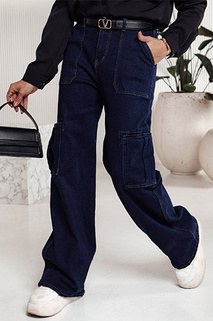 Ženske vrečaste hlače FITZONE denim cargo temno modra Dstreet UY2243