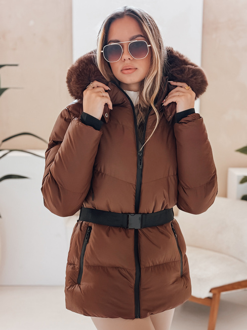 Ženska zimska prešita jakna s kapuco LOVELINA rjava Dstreet TY4953