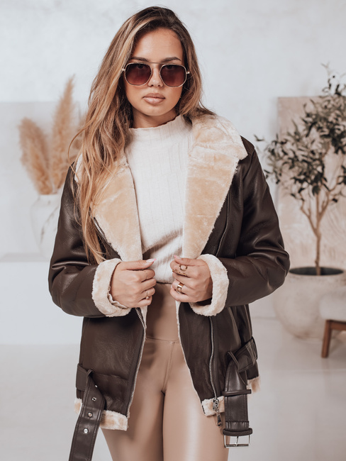 Ženska usnjena jakna NORFDIMA z ovčjo kožo, kava Dstreet TY4736