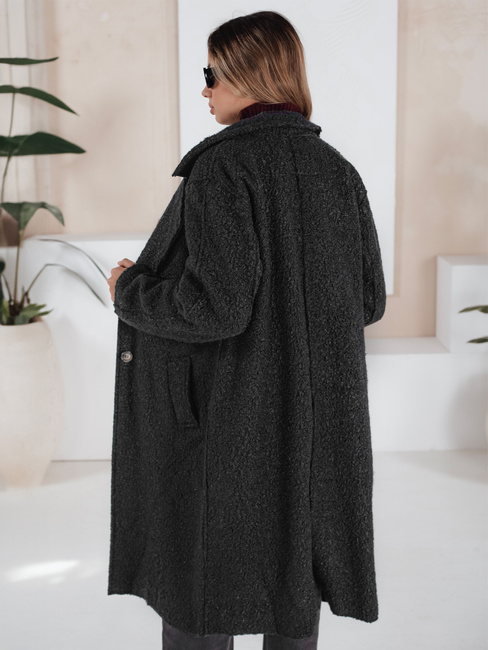 Ženski dolgi plašč iz ovčje kože črne barve Dstreet NY0754