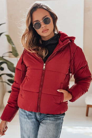 Ženska zimska kratka GLAMVO puhovka s kapuco bordo barve Dstreet TY4949