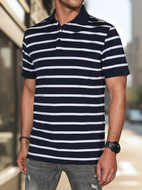 Moška črtasta polo majica mornarsko modra Dstreet PX0637