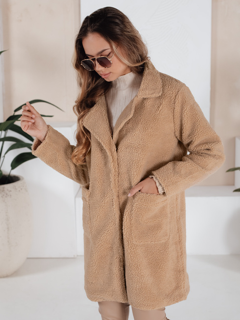 Ženski zimski plašč Teddy krzno beige Dstreet NY0757
