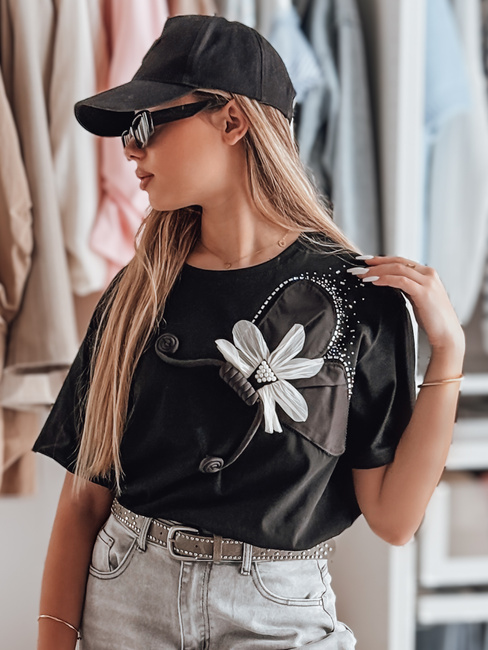 Ženska majica oversize s 3D učinkom PETALOVE črna Dstreet RY2717