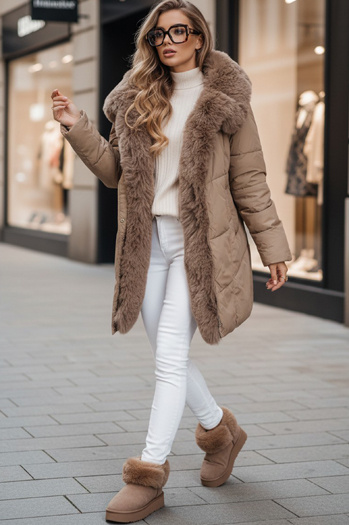 Ženska zimska jakna MORISIO dolga prešita s kapuco bež Dstreet TY5183