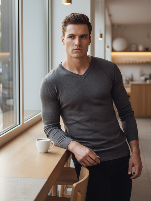 Sweter męski w serek ciemnoszary Dstreet WX2219