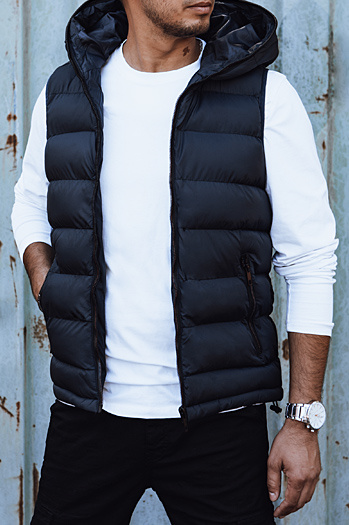 Moški prešiti telovnik s kapuco mornarsko modre barve Dstreet TX4751