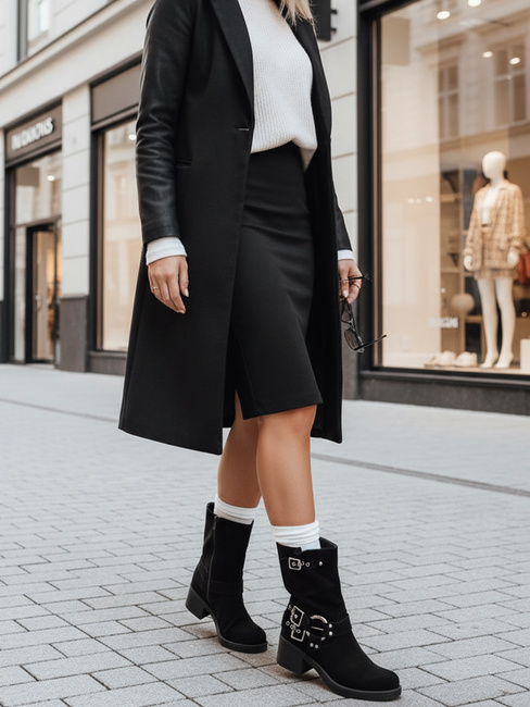 Ženski škornji iz semiša z zaponko črni Dstreet ZY1255