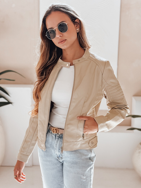 Ženska usnjena jakna ROCKMISS beige Dstreet TY5215
