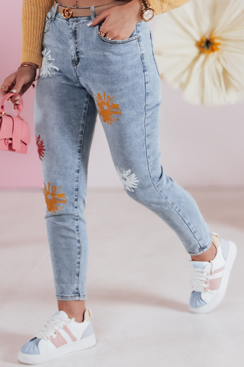 Ženske hlače iz džinsa tankega kroja s cvetličnimi vzorci FLORENSSO blue Dstreet UY2467