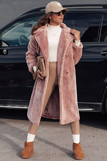 Ženski zimski plašč LUXERII dolg krznen plašč roza Dstreet TY4689