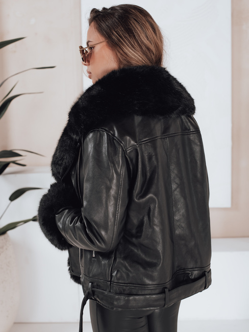 Kurtka damska zimowa GIRLROCK czarna ramoneska z futerkiem Dstreet TY5121