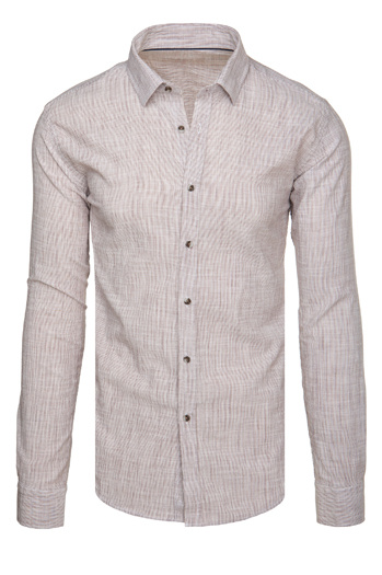 Moška srajca z dolgimi rokavi z drobnimi črtami, bež Dstreet DX2657