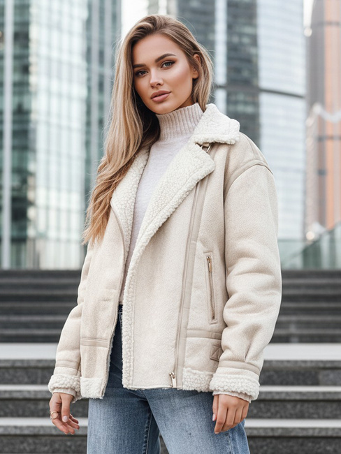 Ženska jakna iz ovčje kože ramones beige Dstreet TY5245