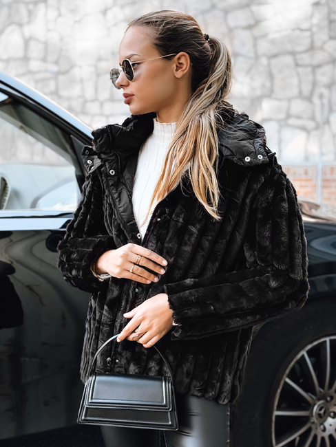 Ženska krznena jakna s kapuco črna Dstreet TY5276