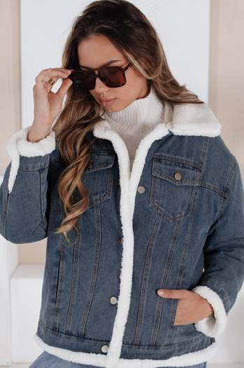 Ženska zimska jakna iz džinsa z ovčjo kožo modra Dstreet TY5172