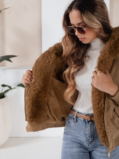 Ženska zimska jakna VESSADA kratka s krznom svetlo rjava Dstreet TY5061