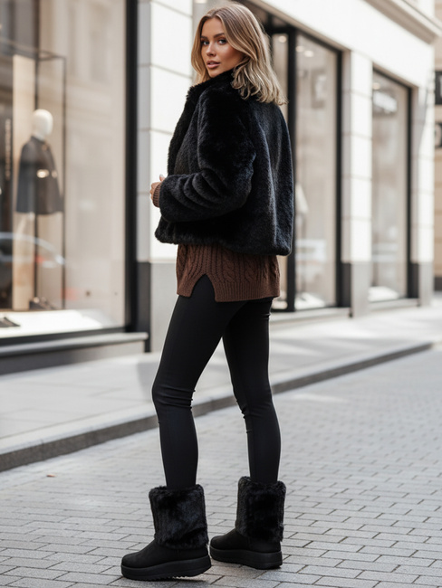 Ženski črni semiš snežni škornji Dstreet ZY1279