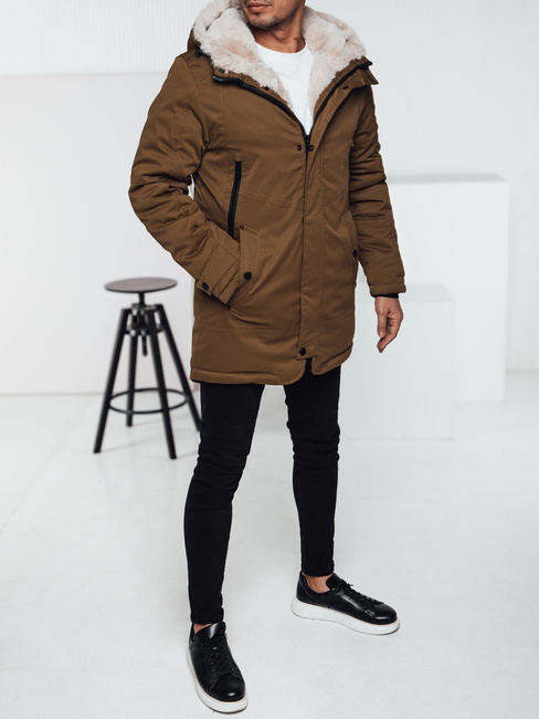 Moška zimska jakna parka s kapuco temno bež Dstreet TX4964