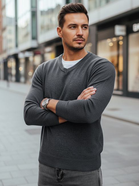 Moški svetlo siv pulover z vratom Dstreet WX2316