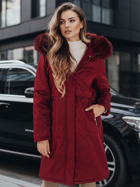 Ženska zimska jakna parka s krznom v bordo barvi Dstreet TY5114