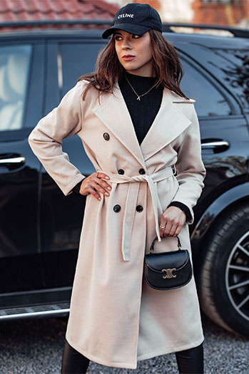 Ženski prevelik plašč CASHMELY z dolgimi kravatami bež barve Dstreet NY0715