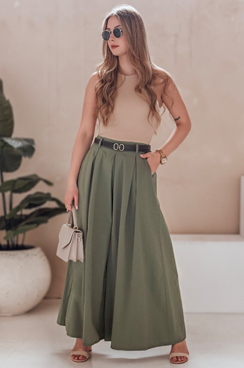 Kaki črtasto krilo-hlačnice FLOWES Dstreet UY2593