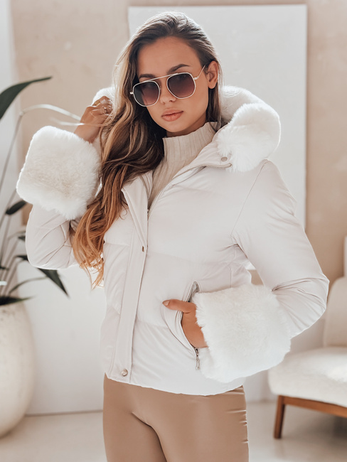 Ženska zimska jakna YOUWARM kratka prešita s krznom bela Dstreet TY5007