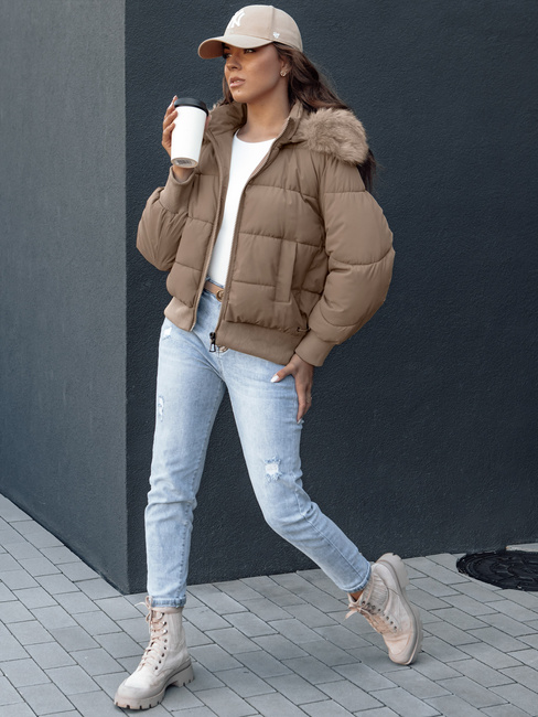 Ženska prešita zimska jakna s krznom COLDPACK camel Dstreet TY4427