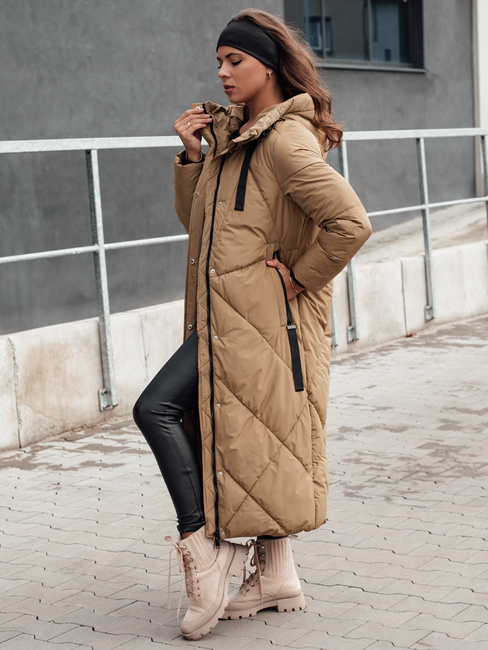 Ženska zimska dolga prešita jakna s kapuco STREETFIT beige Dstreet TY4600