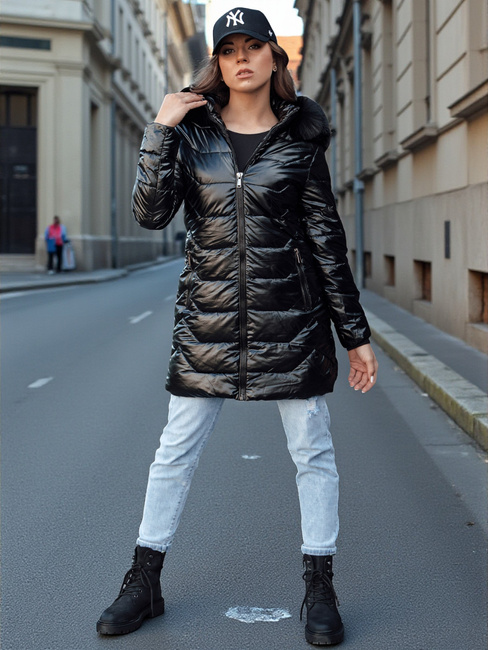 Ženska prešita zimska jakna s krznom SHINE black Dstreet TY4483