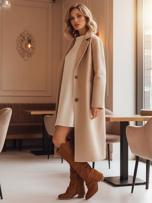 Ženski škornji Dstreet ZY1309 iz kameljega semiša