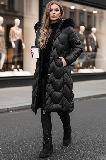 Ženska prešita dolga jakna WINTERACT black Dstreet TY4775z