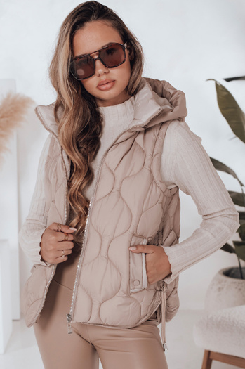 Ženski prešiti telovnik s kapuco MISSVEST dark beige Dstreet TY5021