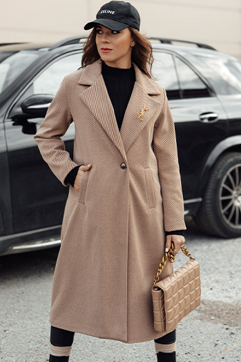 Ženski prevelik plašč MANTOVA dolge kamelje barve Dstreet NY0739