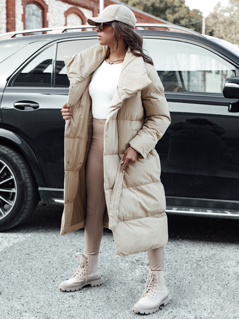 Ženski zimski dolgi prešiti plašč FAVI beige Dstreet TY4572