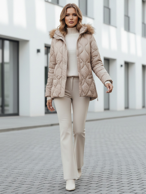 Ženska zimska jakna LUMORE prešita s kapuco beige Dstreet TY5011