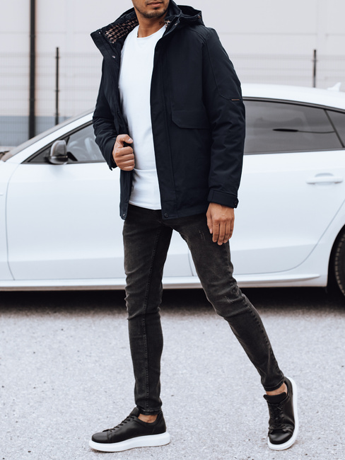 Moška zimska jakna s kapuco mornarsko modra Dstreet TX4907