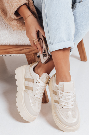 Ženske krznene superge na platformi bež Dstreet ZY1081