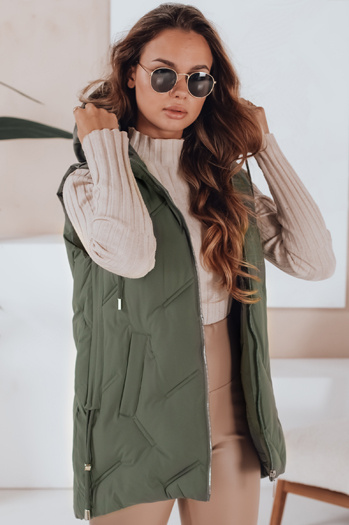 Ženska dolga prešita jopica s kapuco zelena Dstreet TY5106