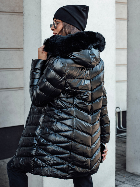 Ženska prešita zimska jakna s kapuco CRYSTAL black Dstreet TY4584