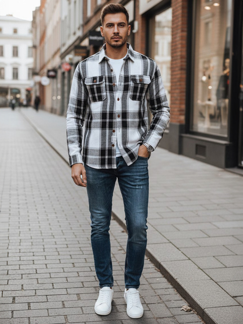 Moška črno-bela karirasta flanelasta srajca Dstreet DX2673