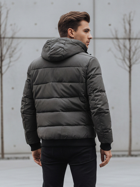 Moška prešita zimska jakna s kapuco sive barve Dstreet TX5073