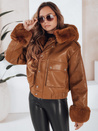 Ženska usnjena jakna s krznom rjave barve Dstreet TY5129