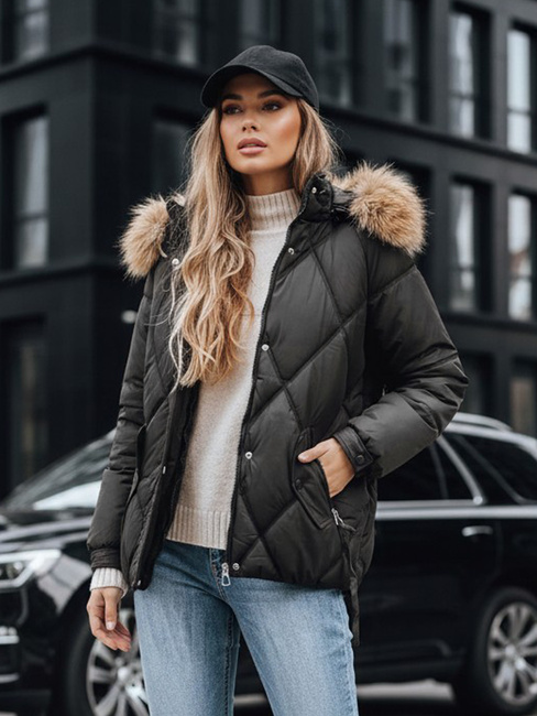 Ženska zimska prešita jakna s kapuco črna Dstreet TY5232