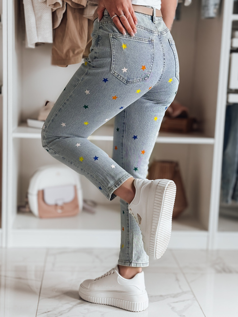 Ženske jeans hlače tankega kroja v barvi SHINYFIT stars blue Dstreet UY2452
