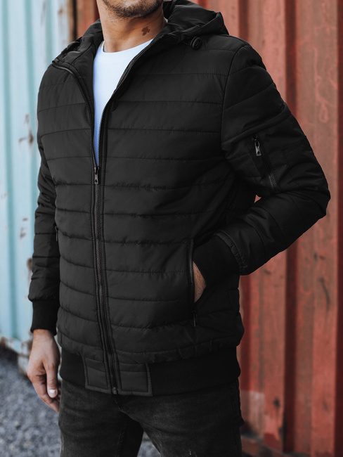 Moška prehodna prešita jakna s kapuco črna Dstreet TX4937