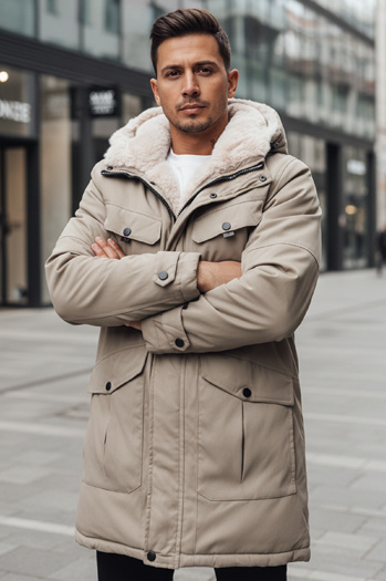 Moška zimska jakna parka s kapuco bež barve Dstreet TX4969z